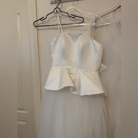 Peplum Wedding Dress w/ Pleated Tulle Skirt - Picture 3 of 6